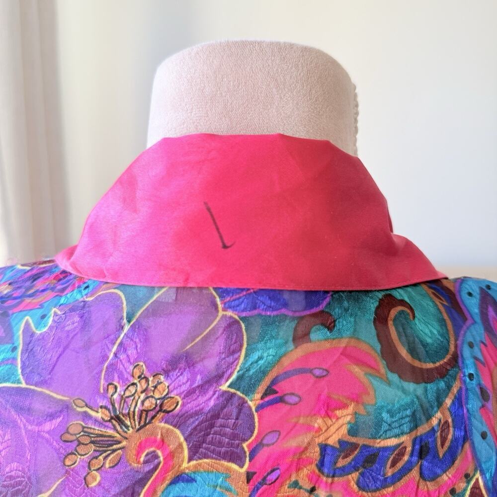 Vtg Victorias Secret Gold Label Paisley Long Robe Pink Satin Trim Fringe Glam S - Picture 15 of 15